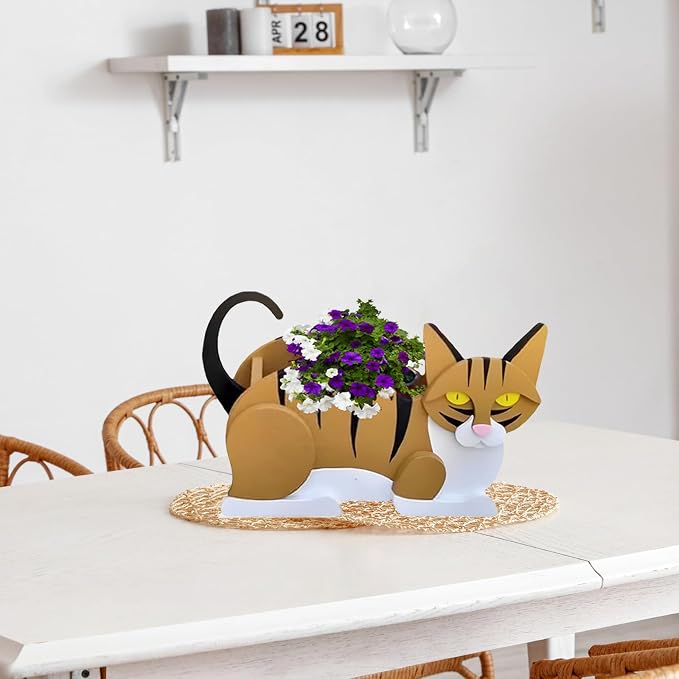 Orange and White Cat Planter Pots, Animal Shaped Flower Pot