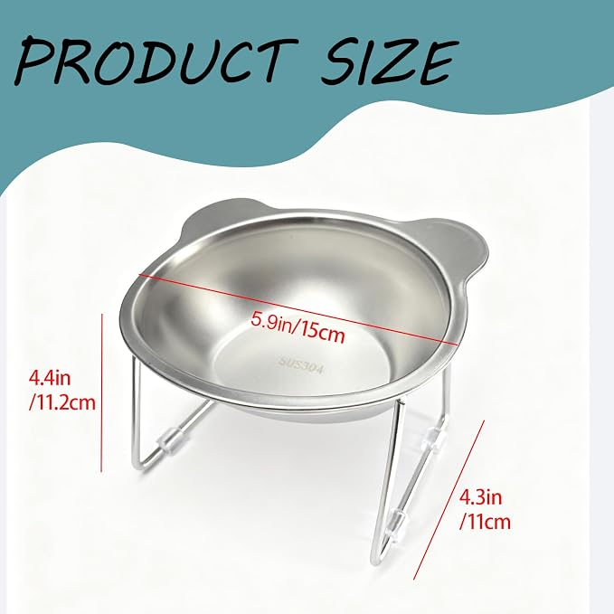 2 Pack Elevated Pet Bowls for Small Cats and Dogs: 15° Tilted Anti-Vomiting Stainless Steel Raised Dishes, 5.9” Whisker & Spine Friendly Indoor Food & Water Bowls