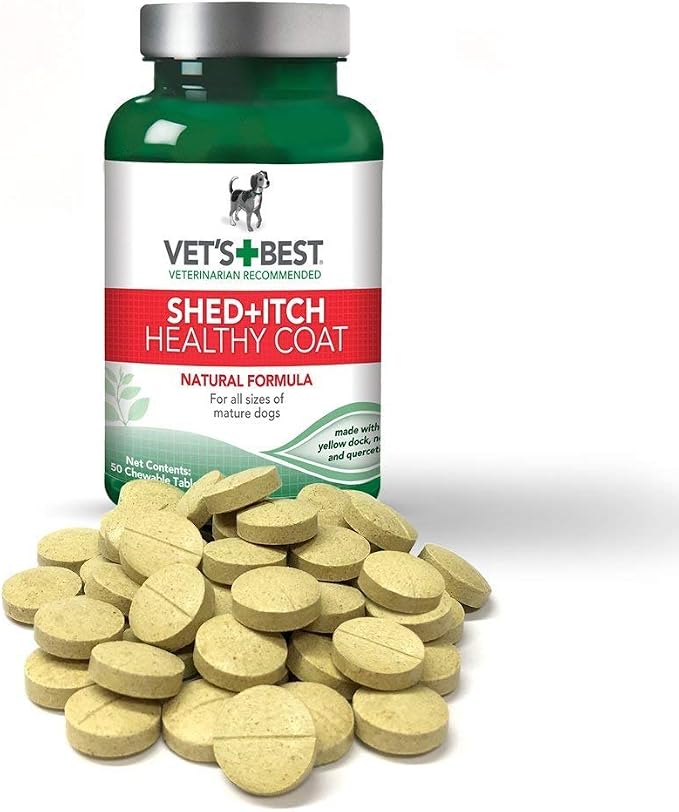 Vet's Best Healthy Coat Shed & Itch Relief Tablets for Allergies, 50 Count | Helps Reduce Shedding & Skin Irritation, Supports Healthy Skin & Coat, Daily Chewable Supplement for Dogs