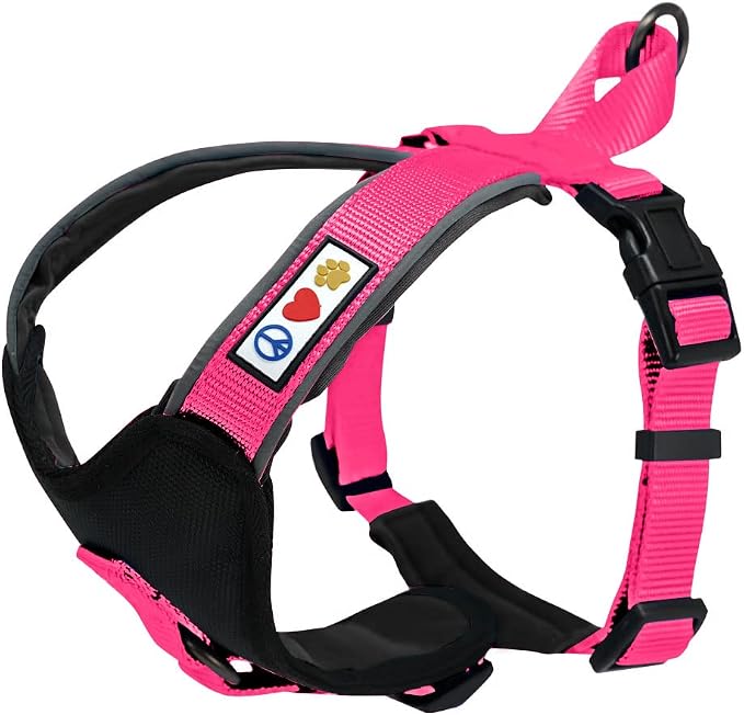Pawtitas Reflective Padded Dog Harness for Small Dogs – Adjustable Puppy Step-in Vest | Fits Chest 18–22 in | No Pull Training Harness | S | Pink