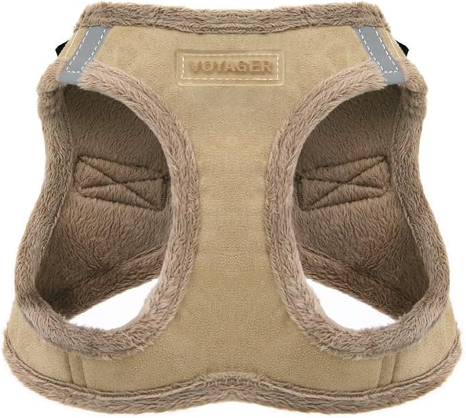 Voyager Step-in Plush Dog Vest Harness -Latte Suede, X-Large | 20.5 - 23" in Chest, Soft Plush, Reflective Bands, Cold-Weather Harness, Cats Compatible. Step-In Style,