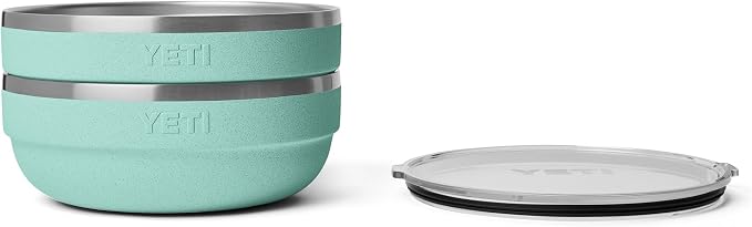 YETI Rambler Low Bowls, Vacuum Insulated, Stackable and Nestable Stainless Steel Bowl with Lid, 1.6 Quart, Sea Stone
