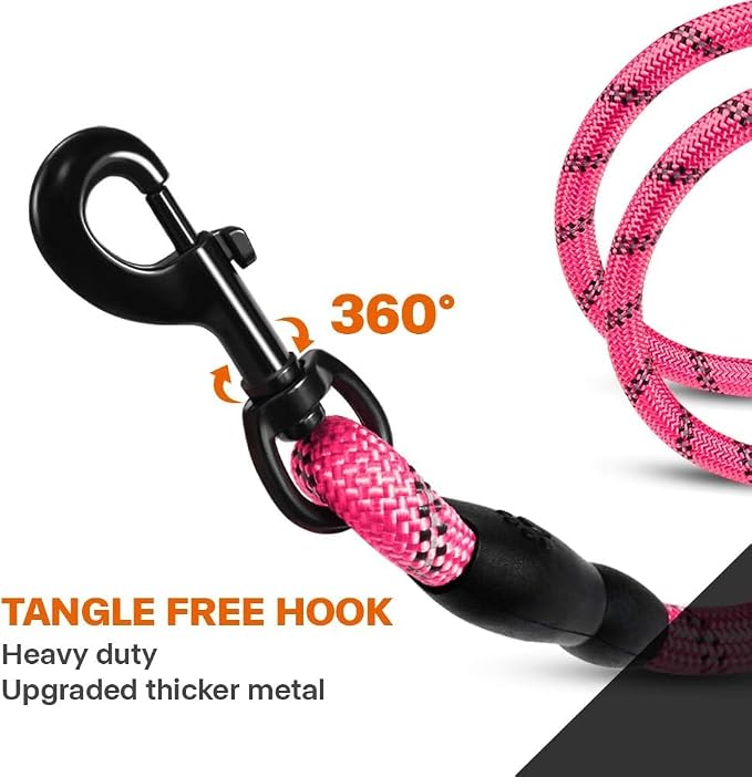 Taglory Rope Dog Leash for Small Medium Dogs, 4 FT Padded Handle, Pink | Made of Climbing Rope, Reflective for Night Walks and Training, Comfortable Grip, Anti-tangle Swivel Clip, 3/8 inch