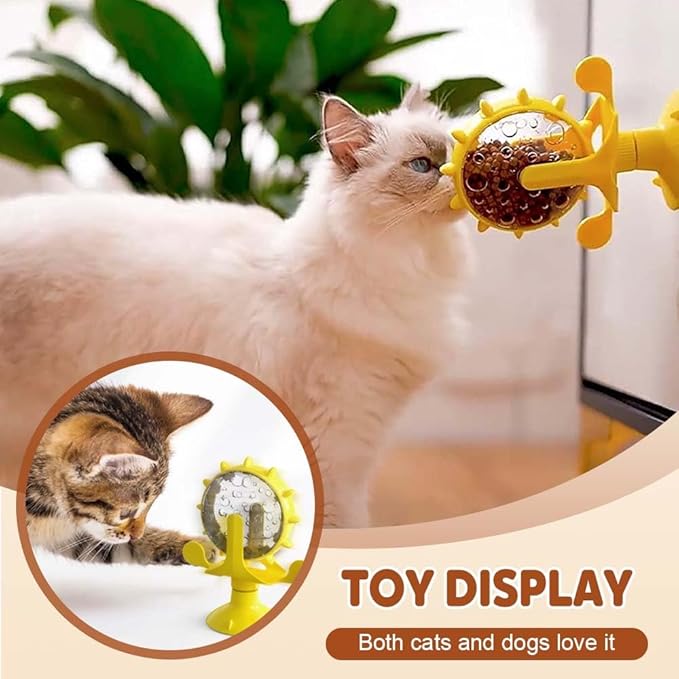 Moonboat Food Spinning Windmill, 360° Rotating Windmill Toys, Cat & Dog Puzzle Leakage Food Interactive Toy, Pet Slow Feeders Snack Distribution Toy with Powerful Suction Cup (Green)