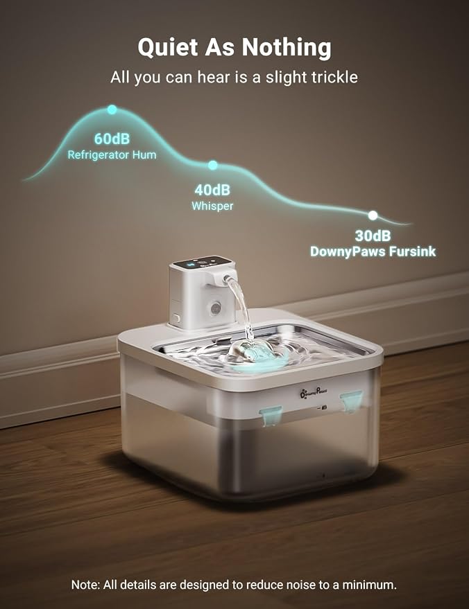 DownyPaws Cat Water Fountain Cordless, 84oz/2.5L Fursink Wireless Pet Water Fountains for Cats Indoor, Battery Operated Cat Drinking Fountain with Motion Sensor, Ultra Quiet Pump, BPA-Free, White Pro