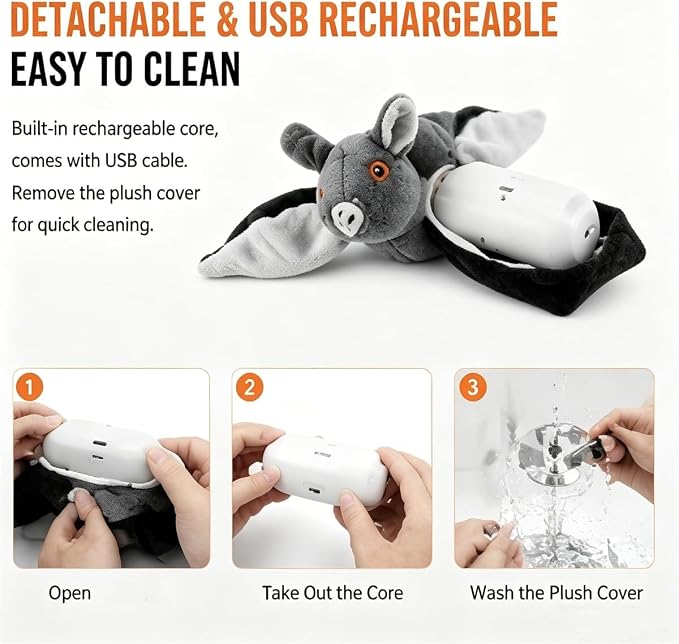 Flying Bat Dog Toy,Motion Activated Flapping Wings,USB Rechargeable (1Pcs) | Motion-activated flapping wings and chirping sounds keep dogs and cats active with rechargeable,washable fun