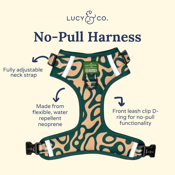 Lucy & Co. x Parks Project Geyser No-Pull Dog Harness, Adjustable Front Clip Harness with Comfort Padding, Small