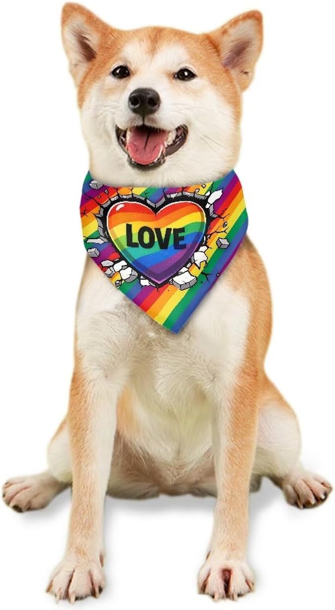 Jeiento Rainbow LGBT Pride Flag Love Dog Bandanas Triangle Bid Scarf for Small Medium, Small, Polyester