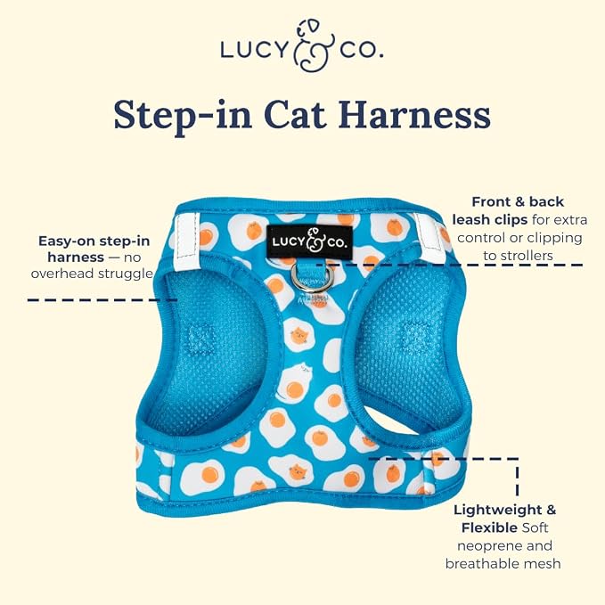 Lucy & Co. Eggcelent Step-in Cat Harness & Leash Bundle – Reflective, Breathable & Adjustable Harness for Cats, Kittens & Small Dogs, Lightweight & Secure and Dual Leash Clips – Medium