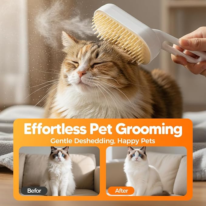 2026 Upgraded 3-in-1 Cat Steam Brush, Rechargeable Steamy Pet Grooming Brush for Shedding, Multifunctional Pet Hair Remover with Steam for Pet Massage & Deep Cleaning-Multicolor