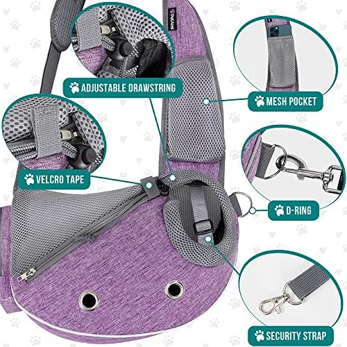 PetAmi Small Dog Sling Carrier, Hands-Free Purse, 10 lb, Purple