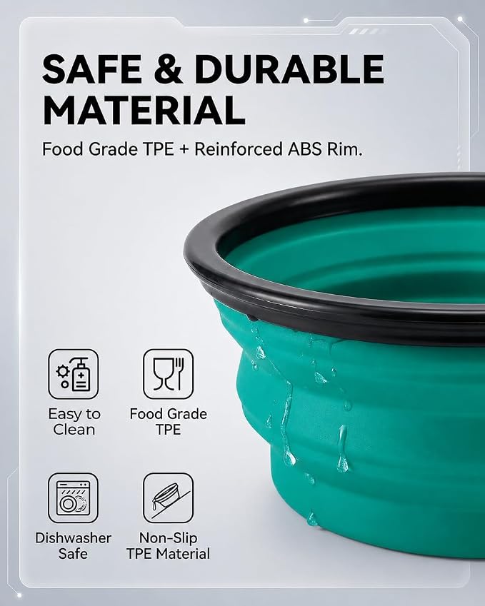 Collapsible Dog Bowls for Travel, 2 Pack, Large, Green & Blue