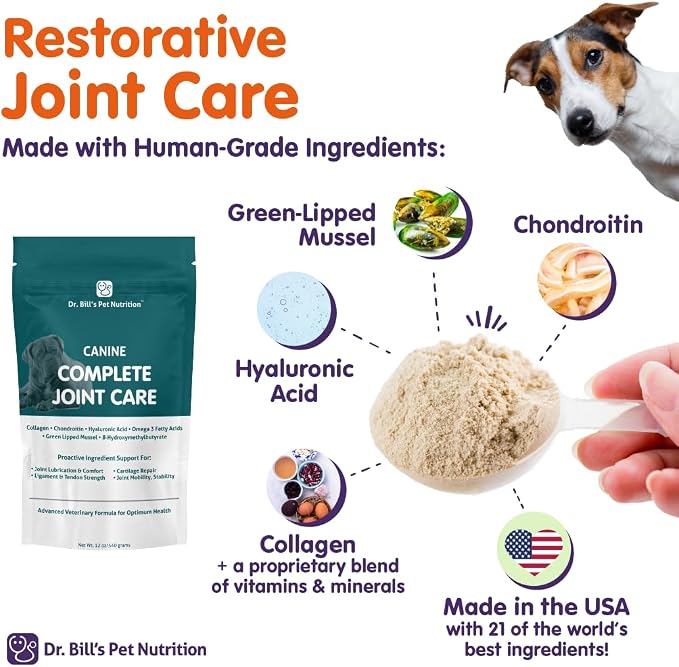 Dr. Bill’s Canine Complete Joint Care – Advanced Hip & Joint Supplement for Dogs – Supports Mobility, Cartilage & Muscle with HMB, Multi-Collagen, Green Lipped Mussel & Turmeric