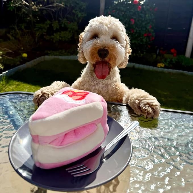 CHEWFFON Dog Interactive Toy, Snuffle Strawberry Cake for Enrichment | Squeaky & Crinkle Puzzle, Boredom & Mental Stimulation, Indoor Brain Game for Small Medium Dogs, Birthday Gift