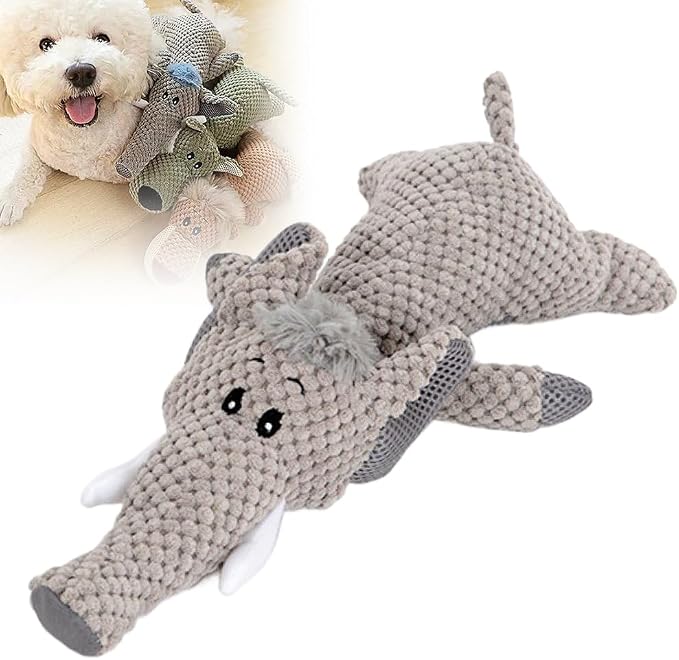 ROWPOZ Dog Plush Toys for Aggressive Chewers, 2026 New Indestructible Dog Squeaky Toys Dogs Puppy Chew Toys, Durable Chew Toys Dogs Plush Toy to Keep Them Busy (Grey Elephant)