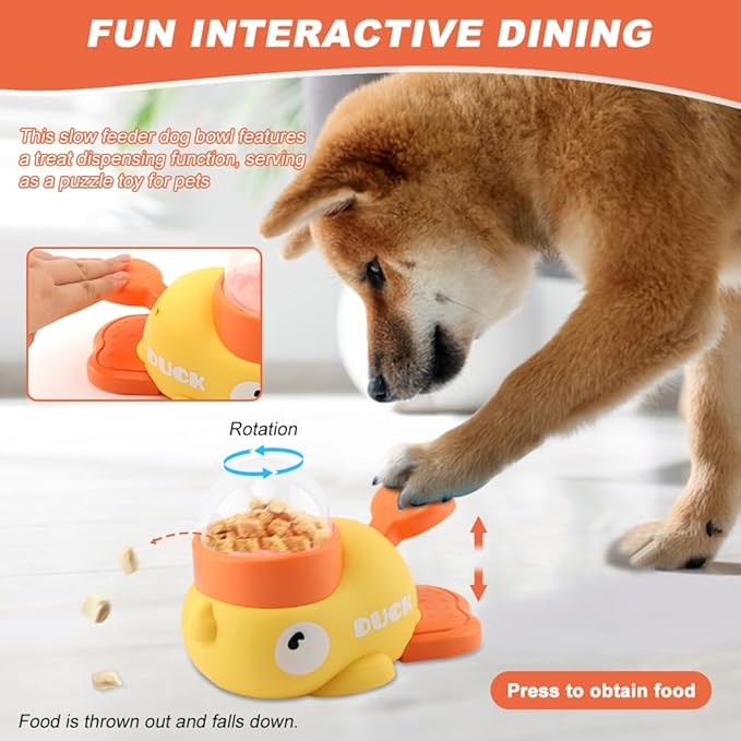 Interactive Treat Dispenser Toy for Dogs & Cats Duck-Shaped - Slow Feeder Food Puzzle with Adjustable Dispenser, IQ Training & Exercise Toy for Small/Medium Pets