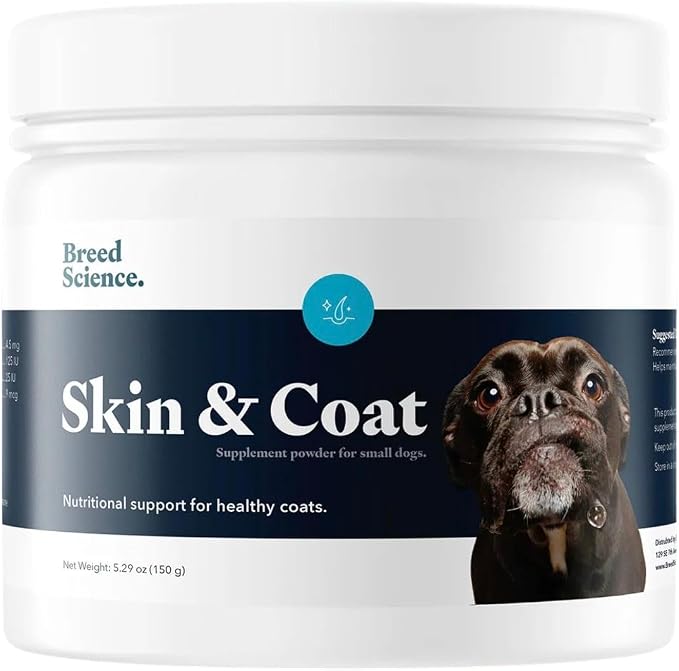 Skin and Coat Supplement Powder for Small Dogs- Anti Allergy Treatment and Itching Relief- with Vitamins A, E and Biotin - Care Products and Shedding Control Supplements for Itchy Pets