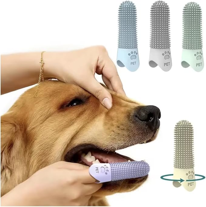 Dog Toothbrush Finger Silicone | Pet Dental Cleaning Brush for Dogs & Cats | Soft Bristles Oral Care | Finger Toothbrush for Pets (Blue)