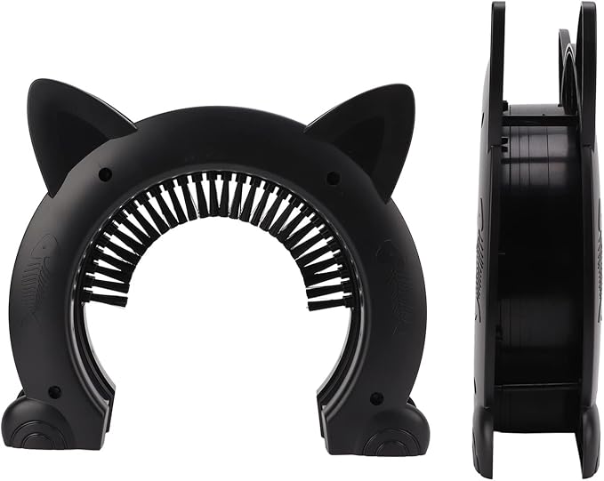 Cat Door Interior Door with Grooming Brush,Cat Brush for Long or Semi Short Haired for Shedding Removing Loose Fur and Massage (Black)