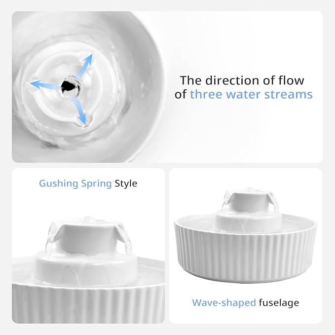 Ceramic Cat Water Fountain, 2.1L/71oz Cupcake Pet Water Fountain for Cats and Dogs, Automatic Pet Drinking Fountain,Double Filtration System, Easy to Clean, 360°Drinking Water(White)