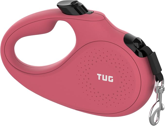 TUG Monochrome 360° Tangle-Free Retractable Dog Leash | 16 ft Strong Nylon Tape (Medium, Pink)