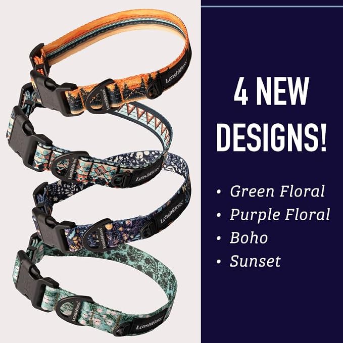 Leash Boss Patterned Reflective Dog Collar, Pattern Collection, Colorful Dog Collar with Triple Reflection Threads for Small, Medium and Large Dogs
