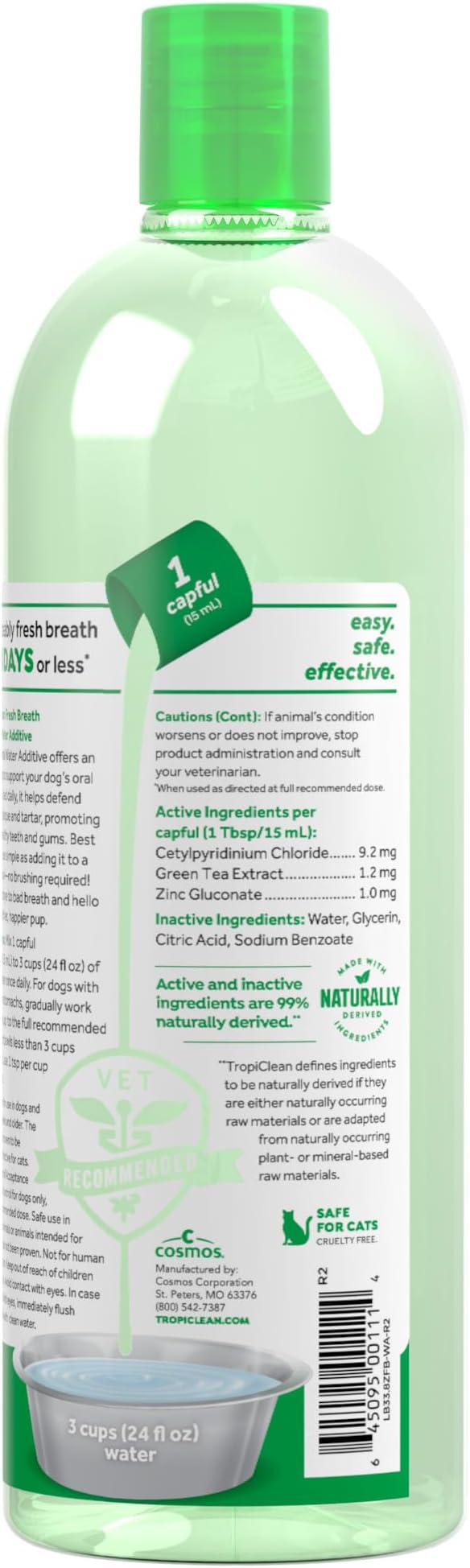TropiClean Fresh Breath Dental Water Additive, Dog Breath Freshener, 33.8oz | Freshens Breath & Cleans Teeth | No Toothpaste or Toothbrush Required