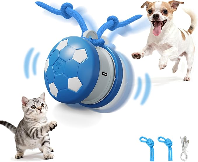 Interactive Dog Toys Dog Ball,Automatic Rolling and Bouncing Moving Dog Toy | Dog Soccer Ball,Squeaky Rolling Balls with Flashing Light,USB Rechargeable Chew Toys for Dogs, Pet Ball to Keep Them Busy