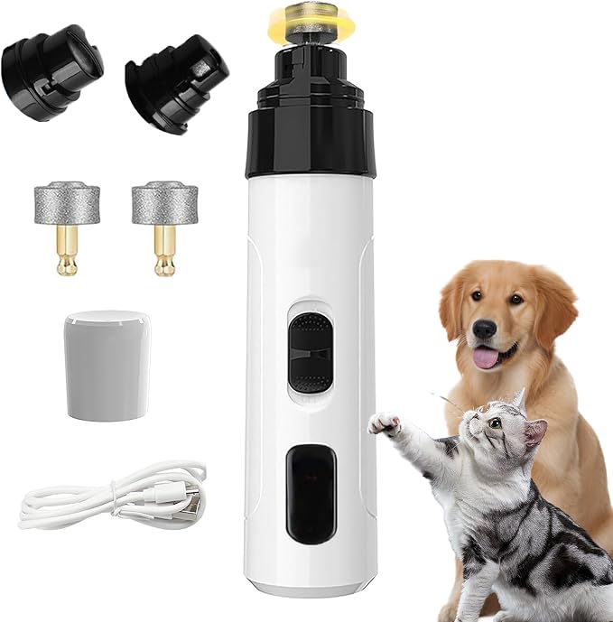 Upgraded Quiet Dog Nail Grinder, 2-Speed, 2 Replacement Heads M1