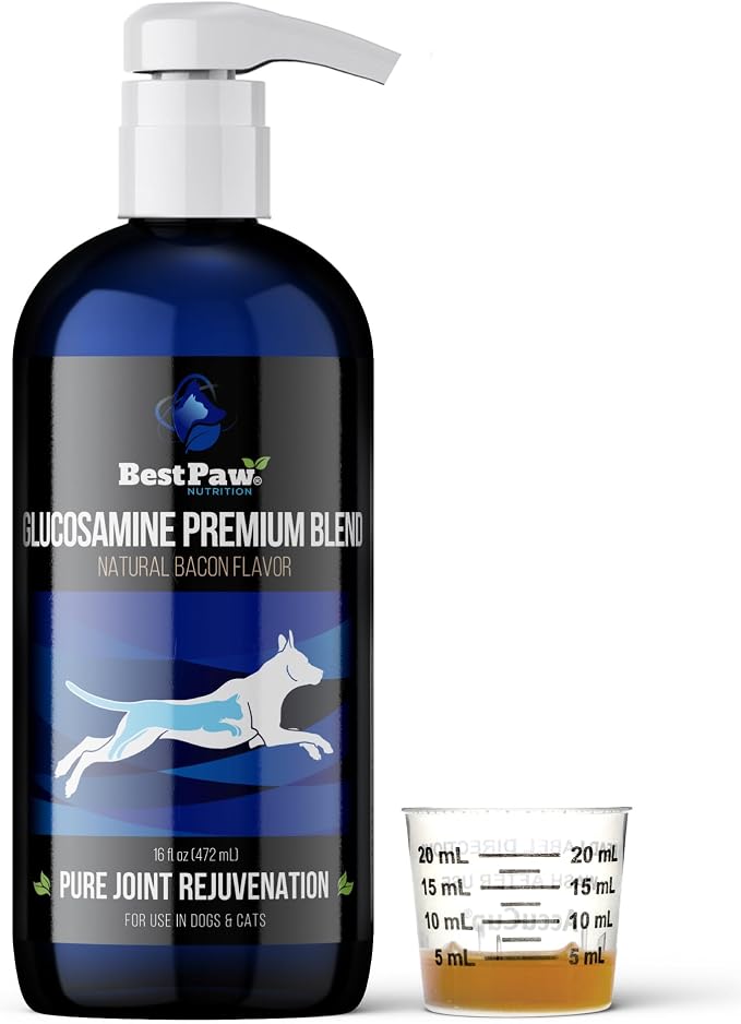 Liquid Glucosamine for Dogs | Glucosamine Chondroitin MSM with Hyaluronic Acid | Hip and Joint Supplement | Bacon Flavor | Easy Pump Food Topper | 16oz