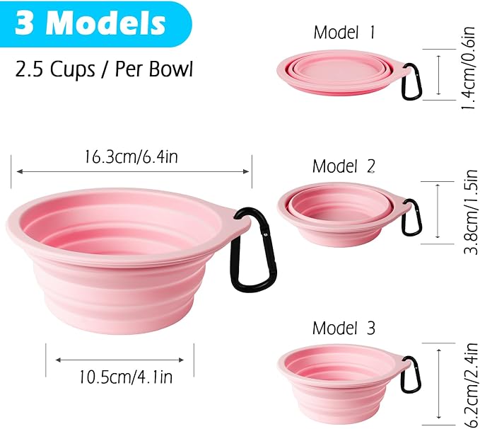 PetBonus Collapsible Dog Bowls, 2 Pack, Grey, Chalk Pink
