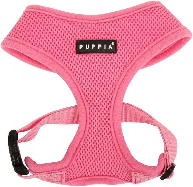 Puppia Soft Dog Harness No Choke Over-The-Head Triple Layered Breathable Mesh Adjustable Chest Belt and Quick-Release Buckle, Pink, XX-Large