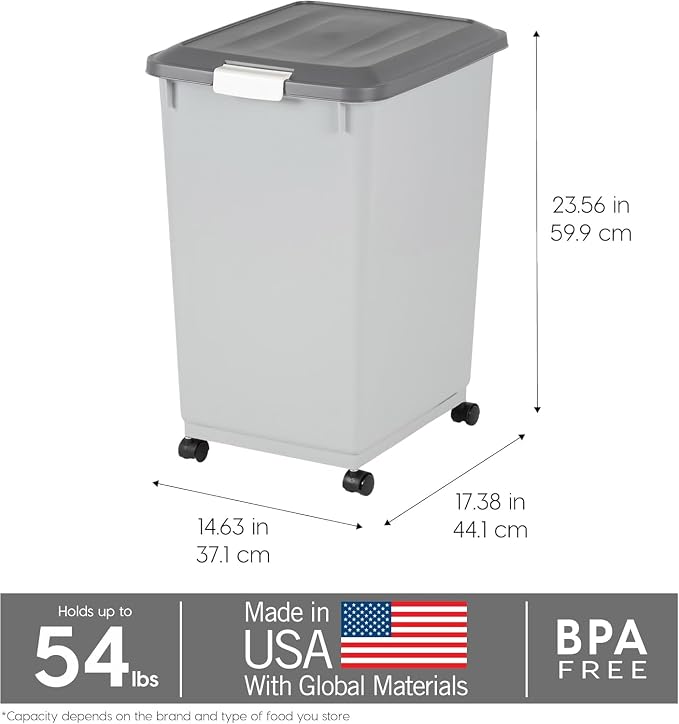 IRIS USA Dog Food Storage Container, Up to 54 lbs, Gray/Dark Gray