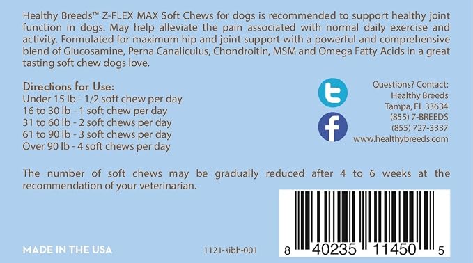 Healthy Breeds Siberian Husky Z-Flex Max Hip & Joint Soft Chews 100 Count (Pack of 2)
