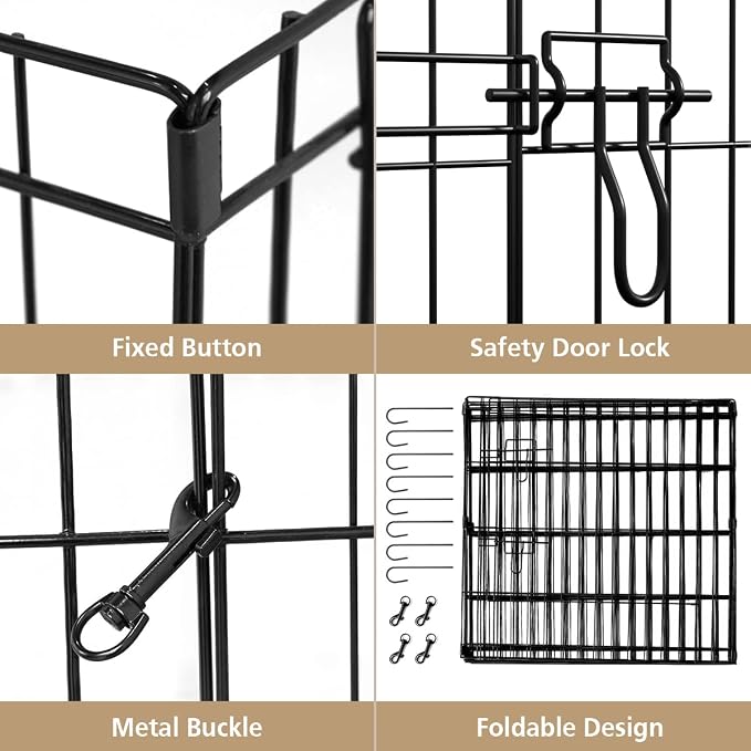 Artmeer Pet Playpen Puppy Playpen Kennels Dog Fence Exercise Pen Gate Fence Foldable Dog Crate 8 Panels 24 Inch Kennels Pen Playpen Options Ideal for Pet Animals Outdoor Indoor(Black 24''x24'')