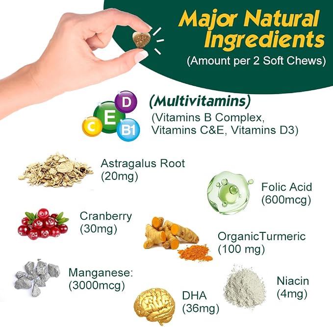 23-in-1 Dog Vitamins Supplements, Multivitamin Treats for Dogs with Glucosamine & Omega-3, Comprehensive Support for Hip & Joint, Digestion, Immune Health, Skin, Heart - 90ct, Chicken