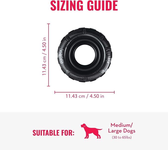 KONG Extreme Tires Natural Rubber Chew Toy, for Medium/Large Dogs | Durable Treat-Dispensing Tire Toy for Chewing & Fetch, Great for Indoor & Outdoor Play with Your Dog