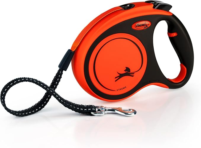 FLEXI® Xtreme Tape Retractable Dog Leash, Medium, 16 ft - Orange/Black | German engineered, original flexi leash, durable quality for dogs up to 77 lbs, tangle-free, walking, reliable brake system