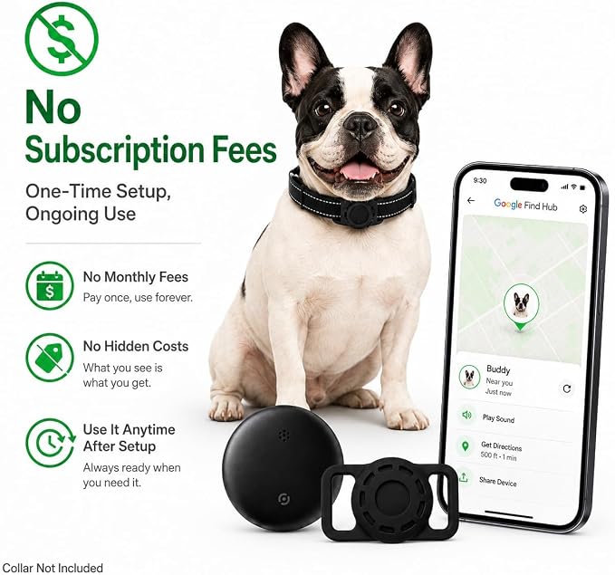GPS Collar for Dogs,Pet Tracker (Android Only) Smart tag,Waterproof Compatible with Google Find My,No Monthly Fee,Advanced Tracking Solution Smart Collar for Pet Safety Ideal Small Large Dogs