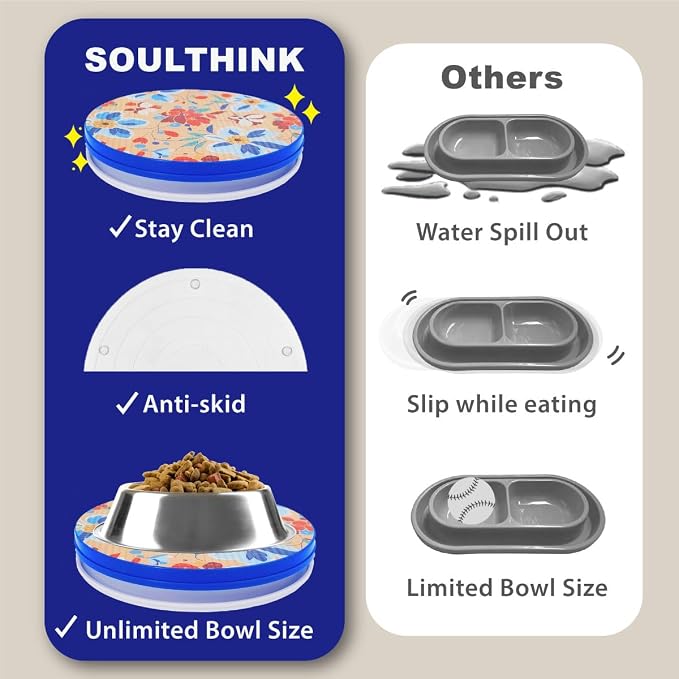 SoulThink Ant Proof Cat Dog Bowl Tray x Simone Miller, Orchid Flower