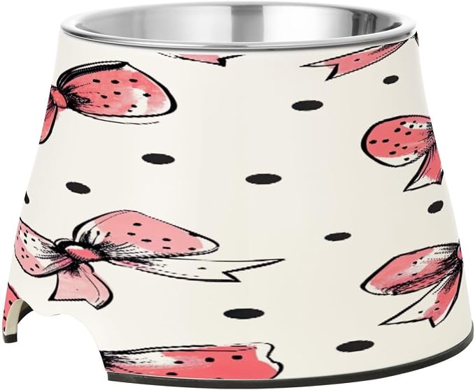 YETTASBIN Bow Pink Elevated Dog Bowls, Prevention of Vertebrae Disease Raised Dog & Cat Bowl Stand with Removable Stainless Steel Bowls, Non-Slip Spill-Proof Pet Food & Water Bowl Dish