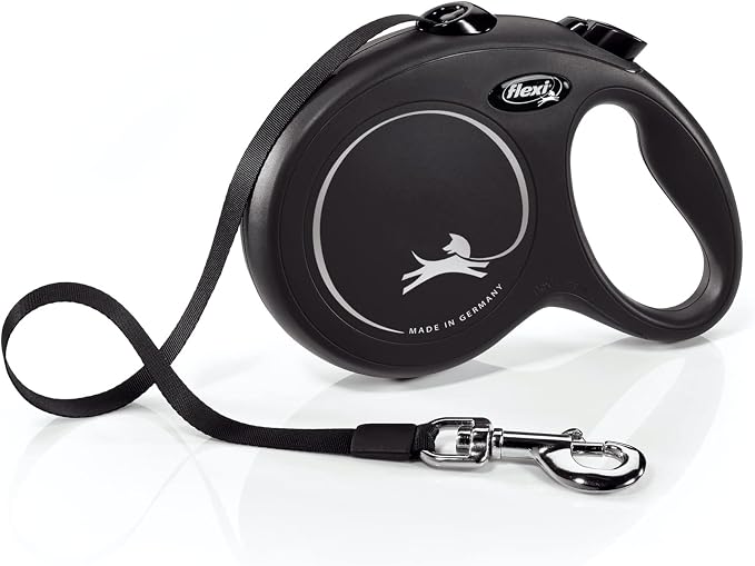 FLEXI® Classic Tape Retractable Dog Leash, Large, 16 ft - Black | German engineered, original flexi leash, durable quality for dogs up to 110 lbs, tangle-free, walking, reliable brake system