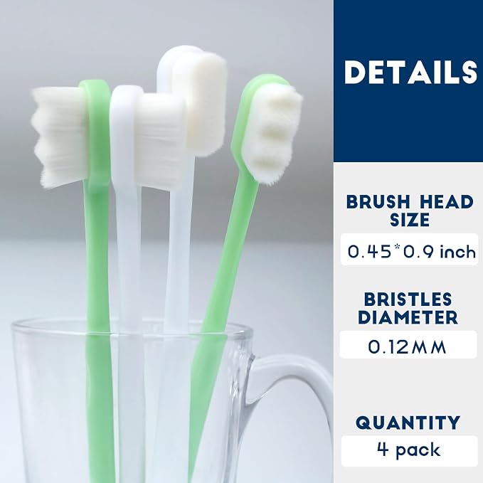 Dog Toothbrush Kit 4 Pack, Ultra Soft Dog Tooth Brush for Medium to Large Dogs & Cats, Pet Tooth Brushing Kit for Easy Dental Cleaning, Soft Bristles, 2 Pink Wave Head & 2 White Flat Head