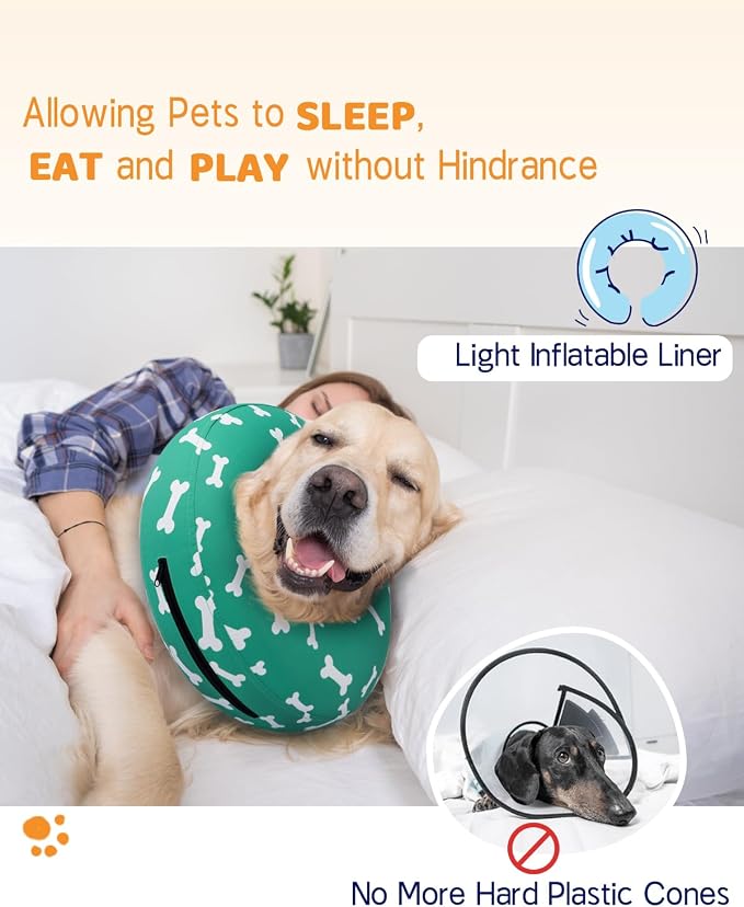Supet Inflatable Dog Cone Collar Alternative After Surgery, Dog Neck Donut Collar Recovery E Collar for Neuter, Soft Pet Cone for Small Medium Large Dogs