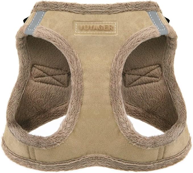 Best Pet Supplies - All Weather Mesh/Plush, Reflective, No Pull Harness for Small, Medium Dogs, Cats - Secure with Hook & Loop Fastener, Buckle, Double D-Rings - Latte Suede, S