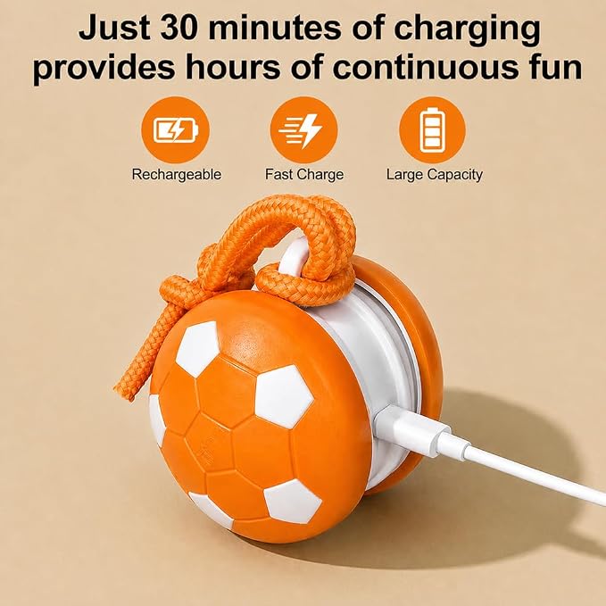 Smart Self Play Soccer Interactive Electric Automatic Moving Rolling Dog Chase Teaser Ball Toys with Rope Rechargeable Tough Durable Stimulation for Small Medium Large Dogs to Keep Busy