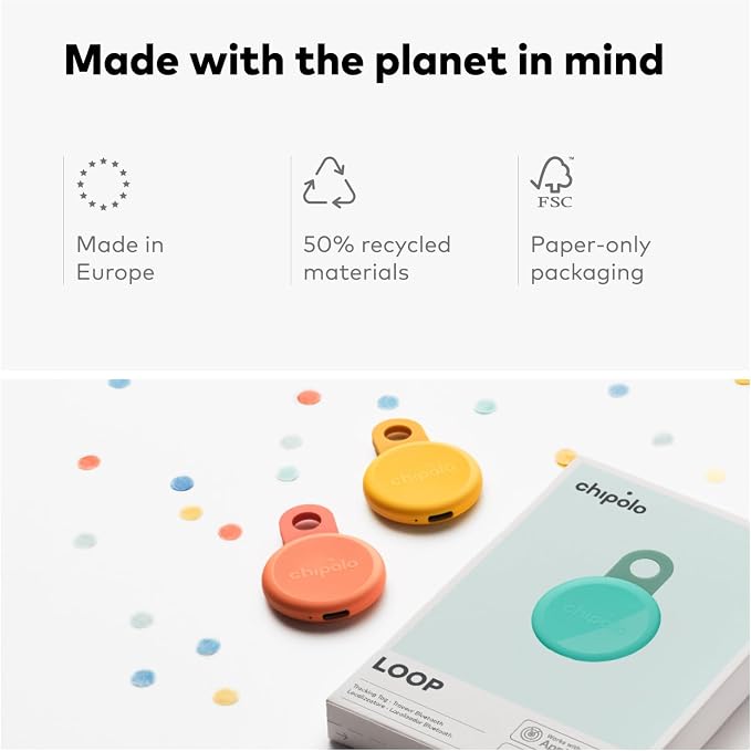 Chipolo Loop – Rechargeable Bluetooth Tracker for Key and Pocket Location | Compatible with Apple or Google, Call Your Phone & Out of Range Alerts for Android (Chalk)
