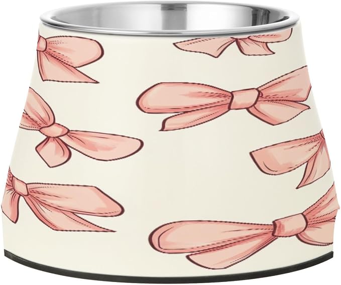 YETTASBIN Bow Pink Elevated Dog Bowls, Prevention of Vertebrae Disease Raised Dog & Cat Bowl Stand with Removable Stainless Steel Bowls, Non-Slip Spill-Proof Pet Food & Water Bowl Dish