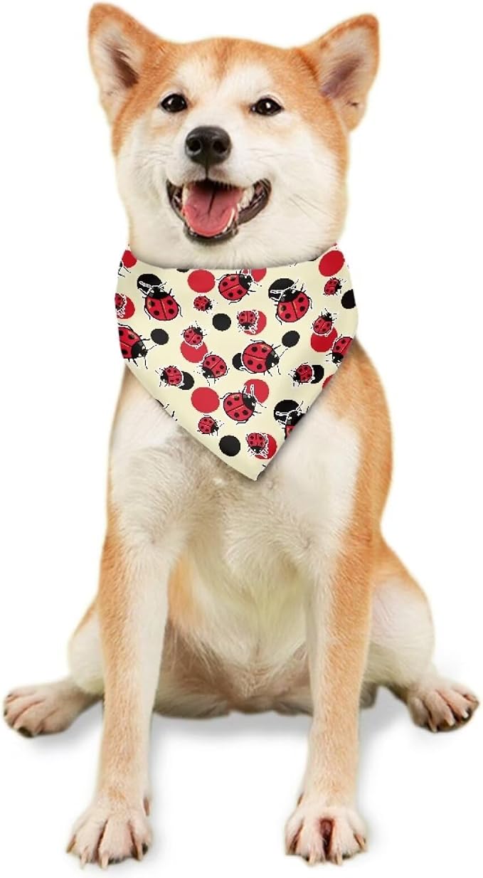 Forchrinse Red Ladybird Triangle Dog Bandana Soft Pet Bib Scarf Adjustable Dog Kerchief Washable, Medium, Polyester, Red