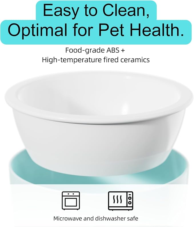 Elevated Raised Cat Pet Bowls - 15°Tilted 3 Heights Adjustable Indoor Cats Food Dish Stand, Cute Pet Water Feeder Ceramic Bowl, Neck Whisker Friendly & Anti-Vomiting Non Slip Kitten Puppy Supplies